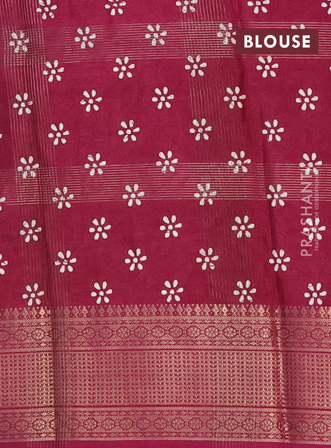 Semi dola saree wine shade with zari weaves & batik prints and zari woven border