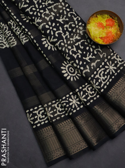 Semi dola saree black with zari weaves & batik prints and zari woven border