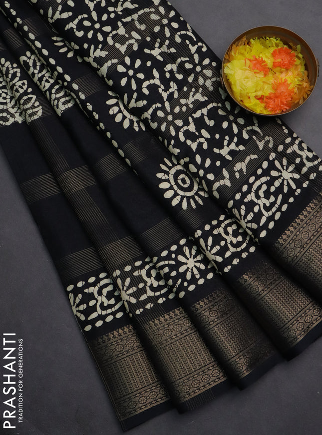Semi dola saree black with zari weaves & batik prints and zari woven border