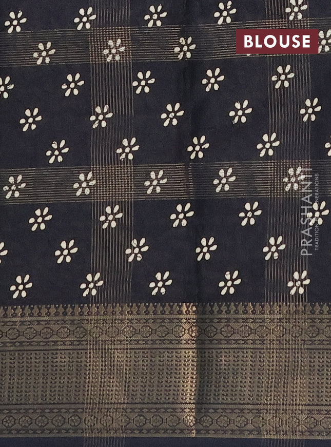 Semi dola saree black with zari weaves & batik prints and zari woven border