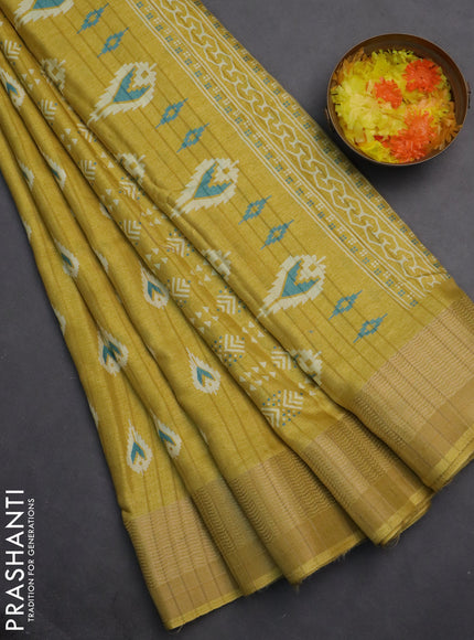 Semi dola saree pale yellow with butta prints and zari woven border