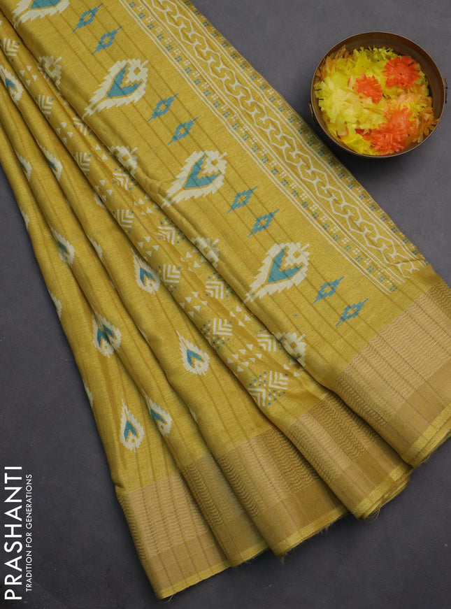 Semi dola saree pale yellow with butta prints and zari woven border