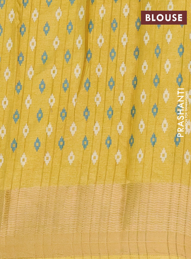 Semi dola saree pale yellow with butta prints and zari woven border