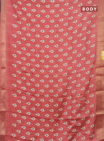 Semi dola saree peach shade with butta prints and zari woven border