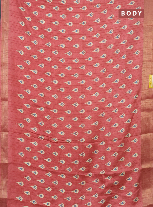 Semi dola saree peach shade with butta prints and zari woven border