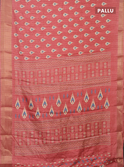 Semi dola saree peach shade with butta prints and zari woven border