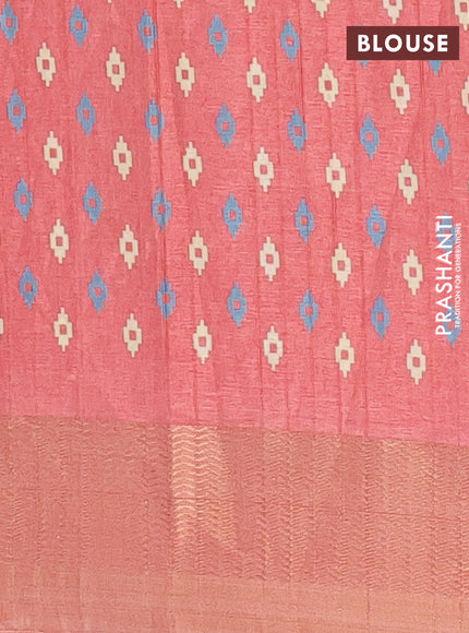 Semi dola saree peach shade with butta prints and zari woven border