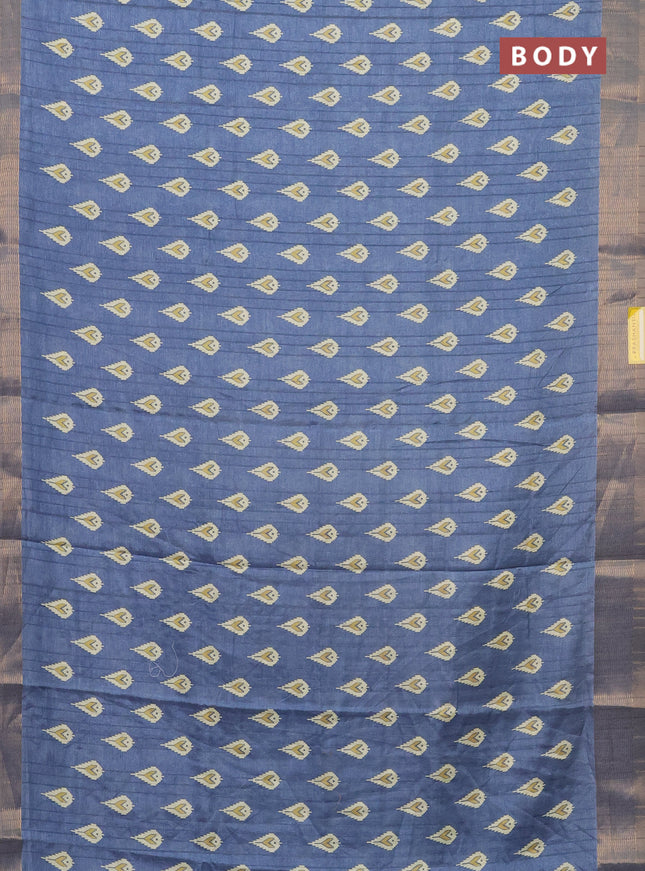 Semi dola saree blue shade with butta prints and zari woven border