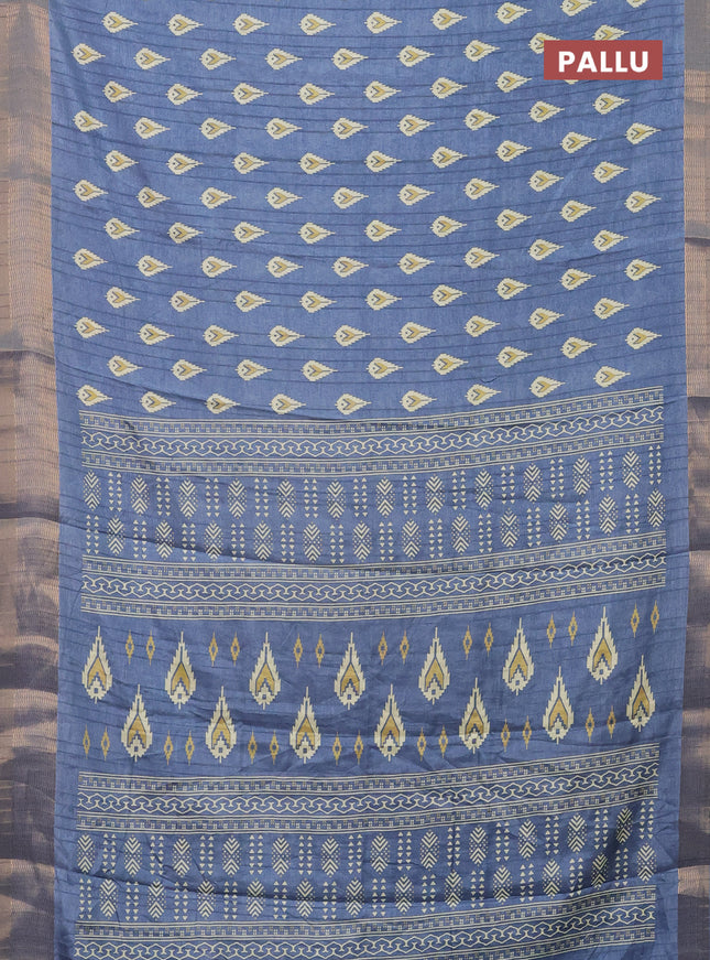 Semi dola saree blue shade with butta prints and zari woven border