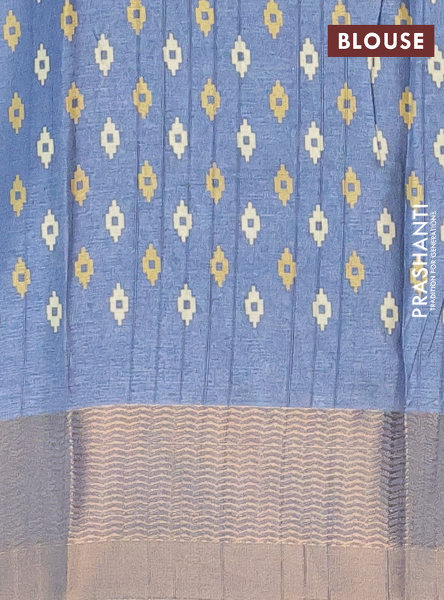 Semi dola saree blue shade with butta prints and zari woven border