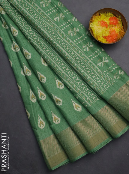 Semi dola saree green with butta prints and zari woven border