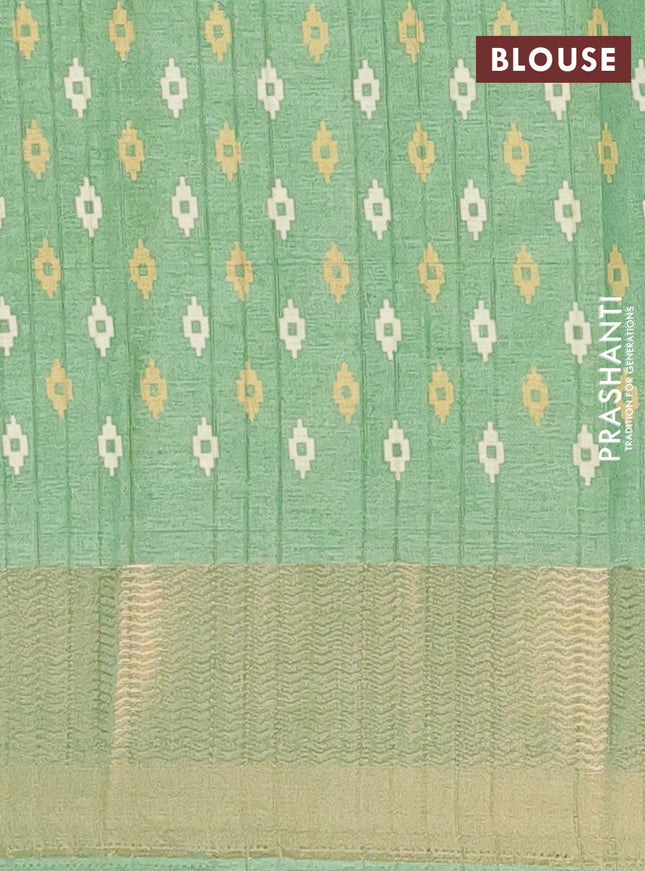 Semi dola saree green with butta prints and zari woven border