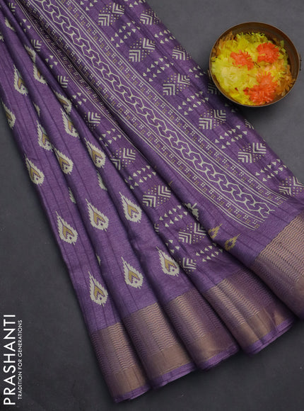 Semi dola saree lavender shade with butta prints and zari woven border
