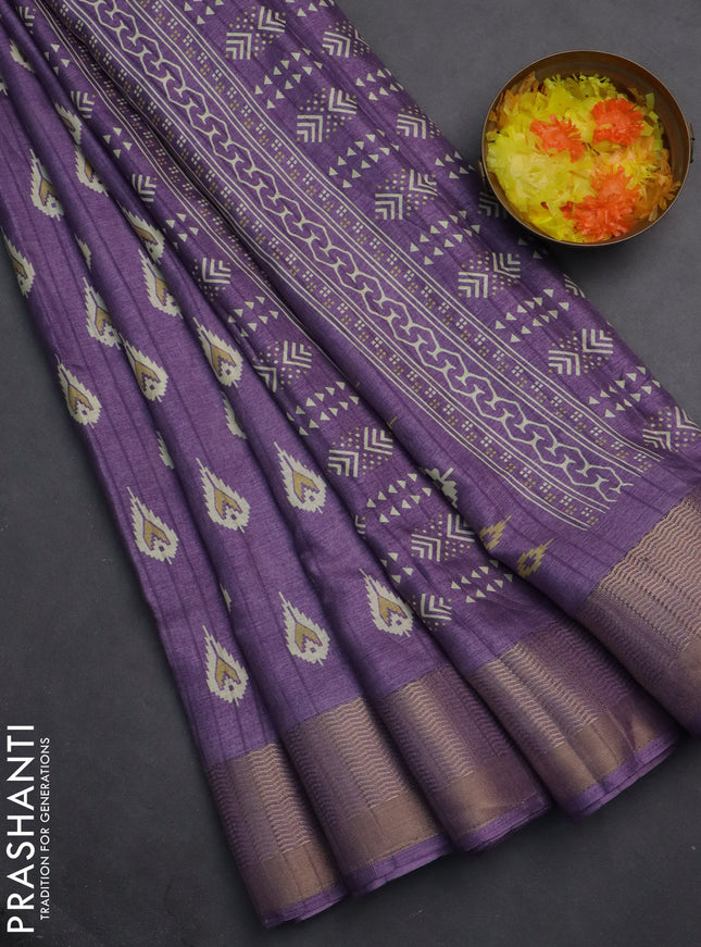 Semi dola saree lavender shade with butta prints and zari woven border