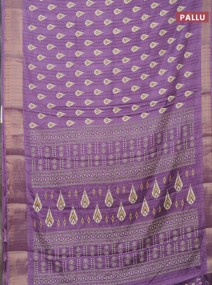 Semi dola saree lavender shade with butta prints and zari woven border