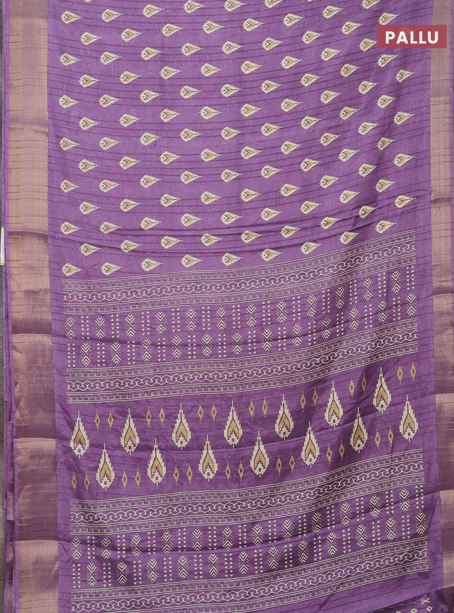 Semi dola saree lavender shade with butta prints and zari woven border