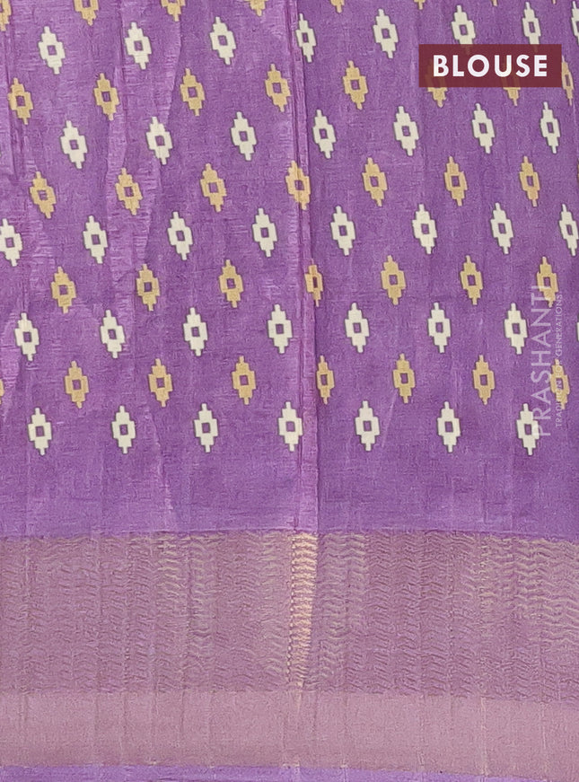 Semi dola saree lavender shade with butta prints and zari woven border
