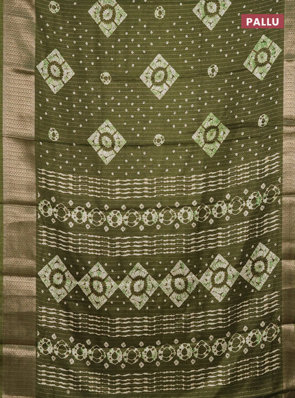 Semi dola saree mehendi green with allover zari weaves & batik prints and zari woven border