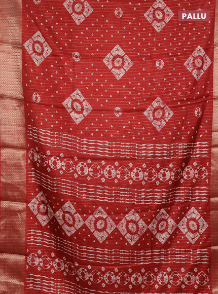Semi dola saree maroon with allover zari weaves & batik prints and zari woven border