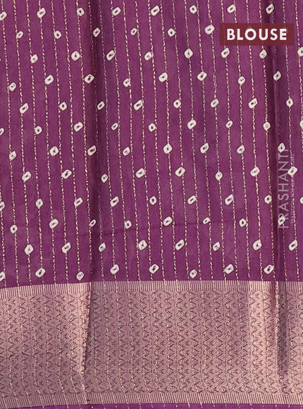 Semi dola saree deep purple with allover zari weaves & batik prints and zari woven border
