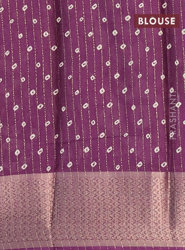 Semi dola saree deep purple with allover zari weaves & batik prints and zari woven border