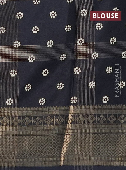 Semi dola saree black with allover zari weaves & batik prints and zari woven border