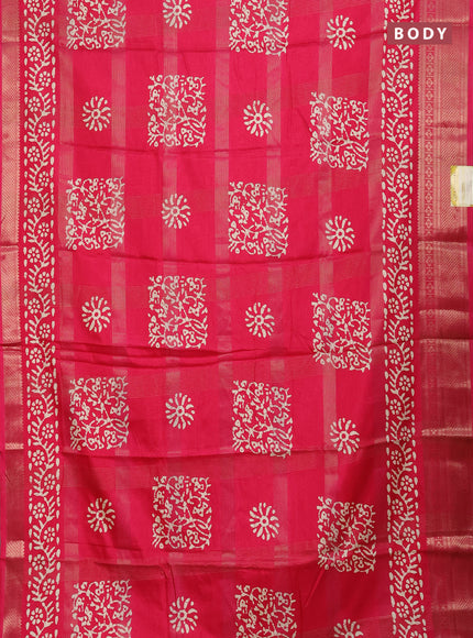 Semi dola saree pink with allover zari weaves & batik prints and zari woven border