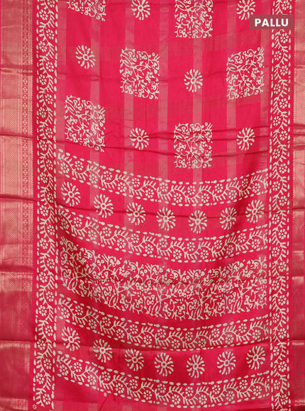 Semi dola saree pink with allover zari weaves & batik prints and zari woven border