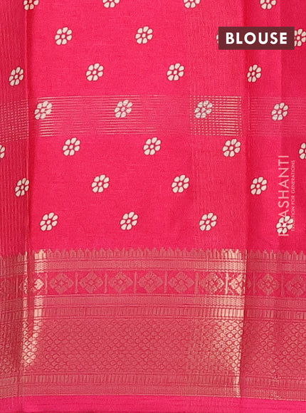 Semi dola saree pink with allover zari weaves & batik prints and zari woven border