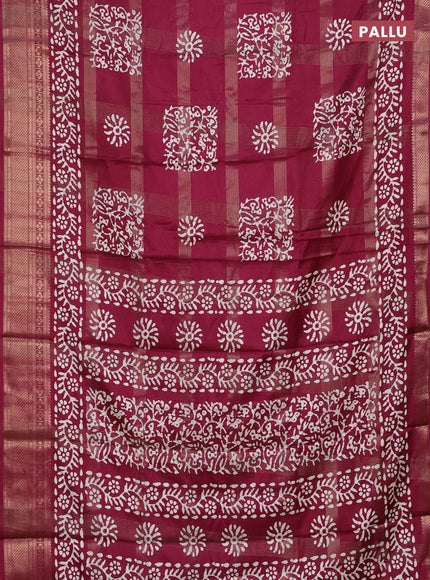 Semi dola saree wine shade with allover zari weaves & batik prints and zari woven border