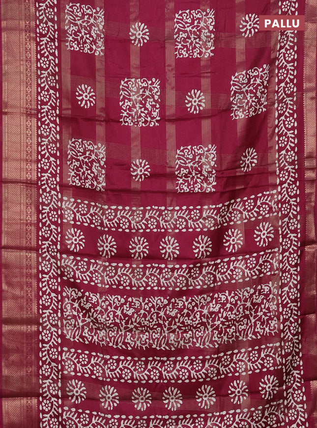 Semi dola saree wine shade with allover zari weaves & batik prints and zari woven border