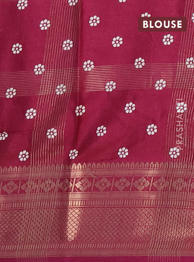 Semi dola saree wine shade with allover zari weaves & batik prints and zari woven border