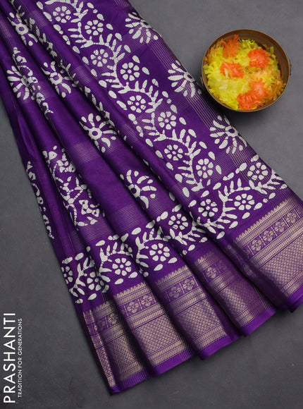 Semi dola saree violet with allover zari weaves & batik prints and zari woven border