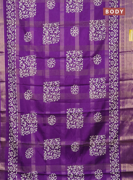 Semi dola saree violet with allover zari weaves & batik prints and zari woven border