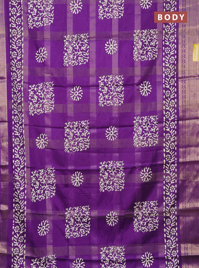 Semi dola saree violet with allover zari weaves & batik prints and zari woven border