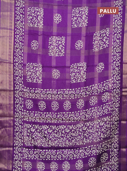 Semi dola saree violet with allover zari weaves & batik prints and zari woven border