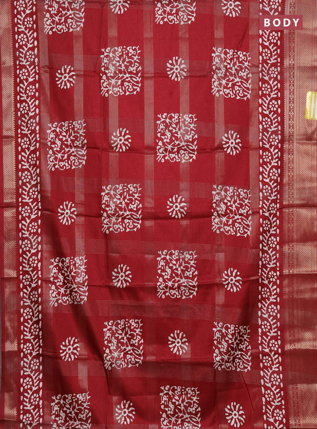 Semi dola saree maroon with allover zari weaves & batik prints and zari woven border