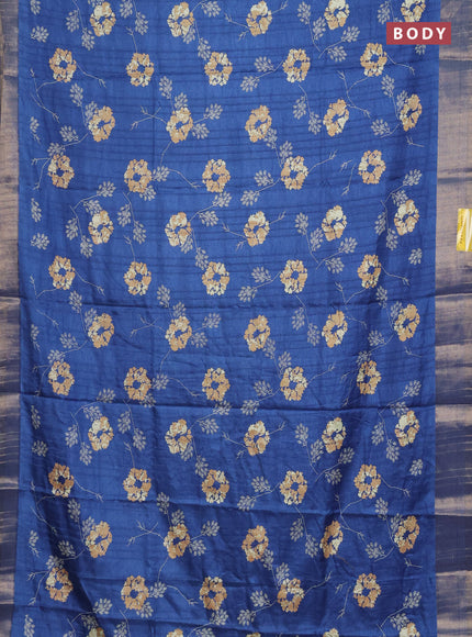 Semi dola saree cs blue with floral prints and zari woven border