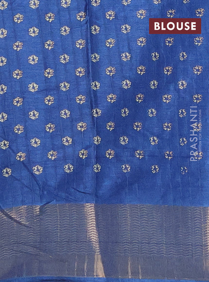 Semi dola saree cs blue with floral prints and zari woven border