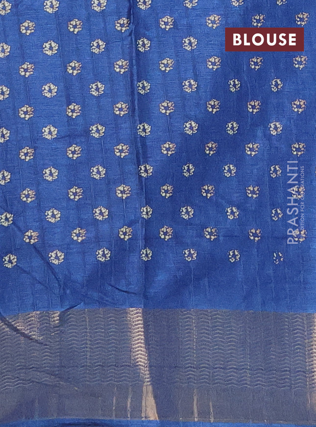 Semi dola saree cs blue with floral prints and zari woven border