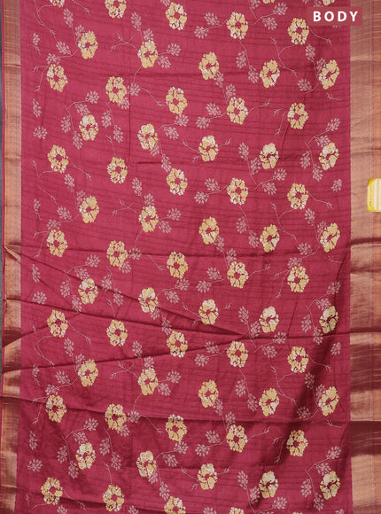 Semi dola saree maroon with floral prints and zari woven border