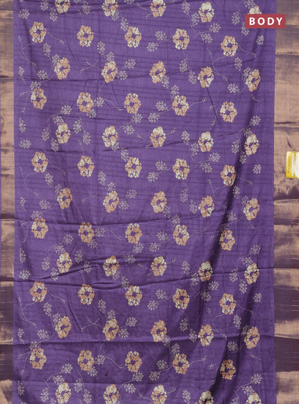 Semi dola saree violet with floral prints and zari woven border