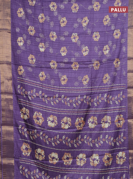 Semi dola saree violet with floral prints and zari woven border