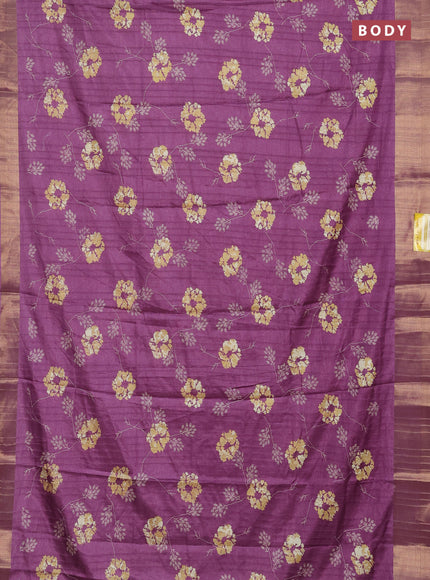 Semi dola saree lavender with floral prints and zari woven border