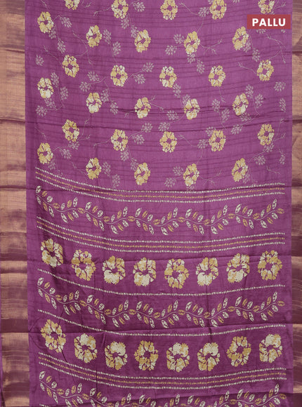 Semi dola saree lavender with floral prints and zari woven border