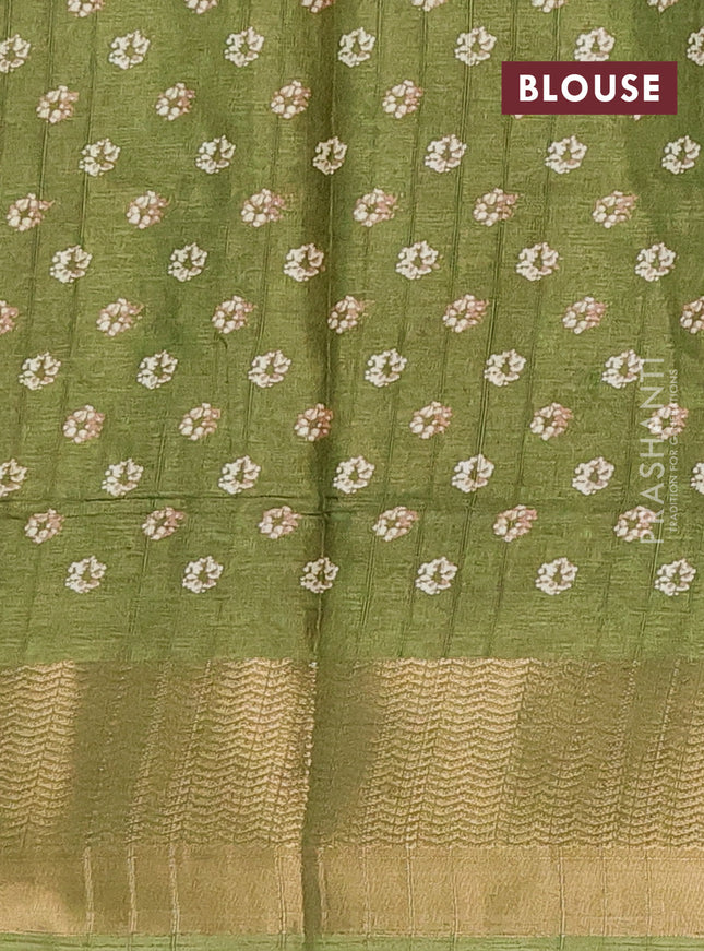 Semi dola saree mehendi green with floral prints and zari woven border