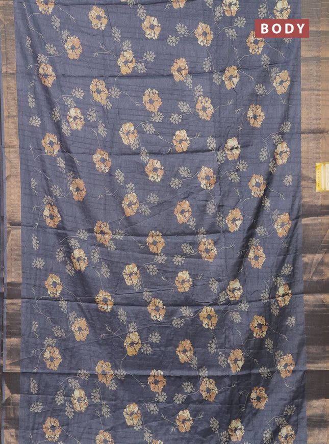Semi dola saree grey with floral prints and zari woven border