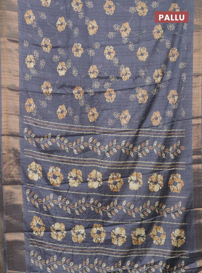 Semi dola saree grey with floral prints and zari woven border