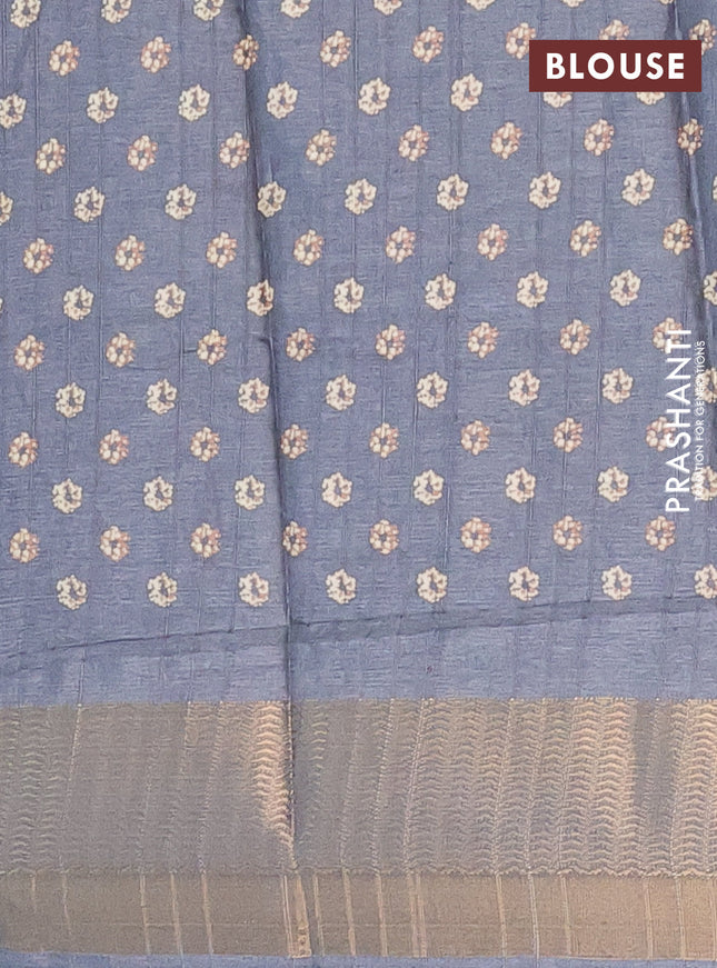 Semi dola saree grey with floral prints and zari woven border