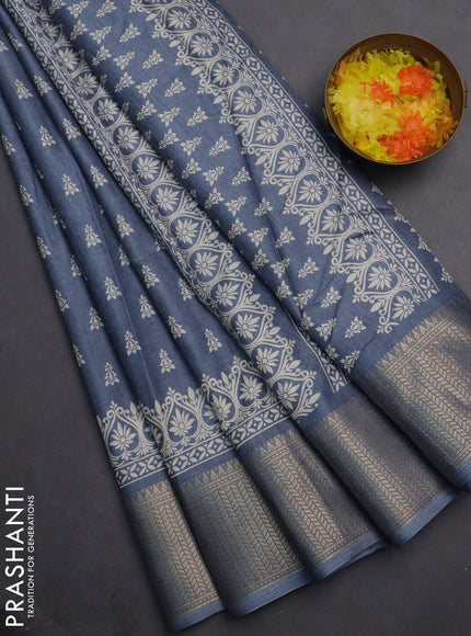 Semi dola saree greyish blue with butta prints and zari woven border